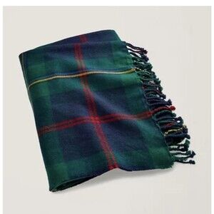 Ralph Lauren Langport Throw Blanket Green Plaid Wool Linen 54 x 72 New